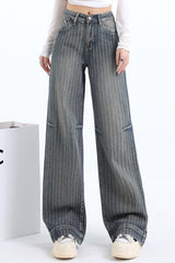 Jacquard Stripe Wide Leg Jeans