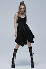 Robe noire gothique asymétrique sexy et décorative punk