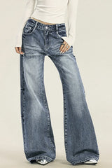 Washed Cat Whisker Wide Jeans