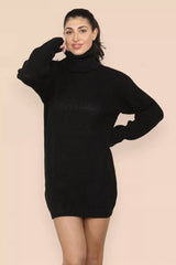 Collared Loose Knit Mid Length Pullover Sweater Dress