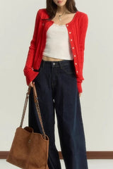 Maroon Cable Cropped Knit Christmas Cardigan