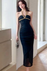 Robe midi moulante dos nu à diamants