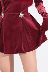 Stylish Unique Paneled Rhinestone Slim Velvet Dress