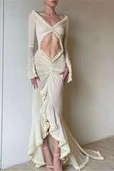 Robe midi dos nu décolletée