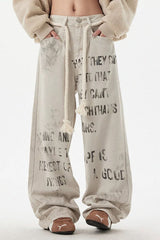 Jean droit taille haute à lettres