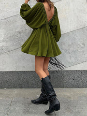 Woven Plunge Skater Mini Dress