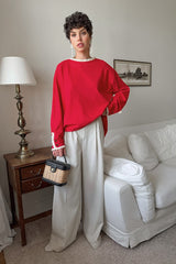 T-shirt à manches longues, col rond ample et empiècements à volants