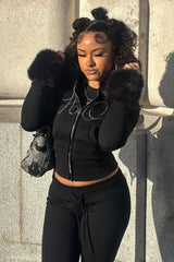 Sweat à capuche zippé avec lettres strass