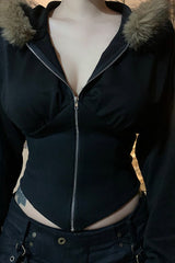 Faux Fur Collar Zip Hoodie
