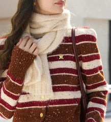 Striped Knitted Round Neck Cardigan Cardigan-241208