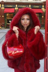Angora Red Faux Fox Fur Cropped Hooded Coat
