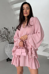 Ruffled Chiffon Pink Mini Dress