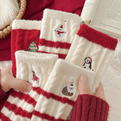 Chaussettes de Noël mi-mollet épaisses et chaudes en polaire corail