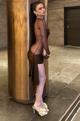 Mesh Cutout Ruched Midi Dress