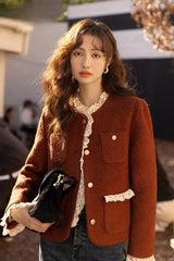 Vêtements d'extérieur de Noël en laine à empiècements de dentelle rétro