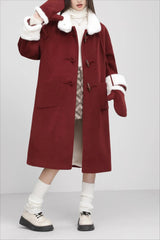 Retro Patchwork Horn Button Christmas Outerwear