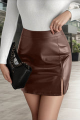PU High Slit A-Line Christmas Skirt