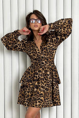 Leopard Print V-Neck Ruffle Mini Dress