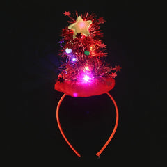 Accessoire pour cheveux en velours pailleté, étoile et pompon lumineux, sapin de Noël
