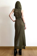 Robe midi à capuche ajourée