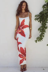 Robe midi à bretelles spaghetti imprimée à fleurs