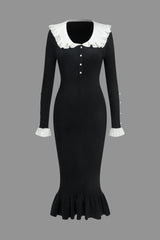 Solid Sweater Color Block Ruffle Dress