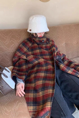 Manteau d'extérieur mi-long à carreaux en laine mélangée et col montant, idéal pour Noël