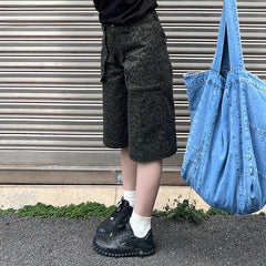 Pantalon cargo ample à grandes poches, imprimé léopard vert, style oversize