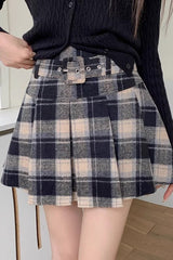 Plus Size Wool Plaid Pleated Christmas Skirt