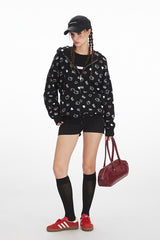 Sweat à capuche zippé à imprimé chat en liberté