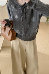 Beaded Snowflake Tie Collar Christmas Cardigan