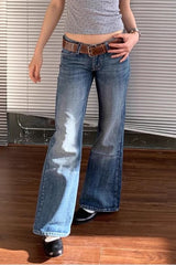 Low Rise Washed Flare Jeans