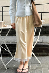 Jupe longue droite à bordure en dentelle