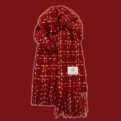 Burgundy Tartan Fringed Christmas Scarf