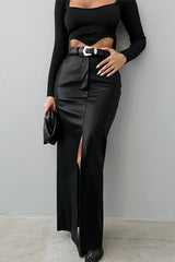 Jupe taille haute kaki en PU