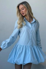 Puff Sleeve Buttoned Mini Dress