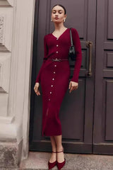 Slim Knit Long Sleeve Midi Dress