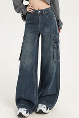 Jean cargo droit taille haute