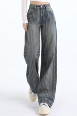 Jacquard Stripe Wide Leg Jeans