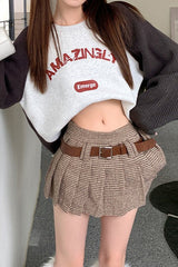 Jupe de Noël plissée à motif pied-de-poule et taille haute