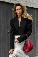 Short Black Striped Blazer Coat