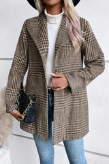 Vêtements d'extérieur élégants de Noël en tweed à carreaux, coupe slim, col cranté et coupe ajustée.