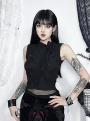 Haut court à lacets imprimé papillon gothique sombre, style Fairycore, indie grunge et streetwear, esthétique AltGoth Y2K
