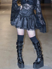 Jupe taille haute en dentelle à chaîne gothique, alt-goth, fairycore et grunge