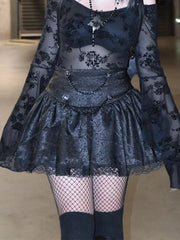 Jupe taille haute en dentelle à chaîne gothique, alt-goth, fairycore et grunge