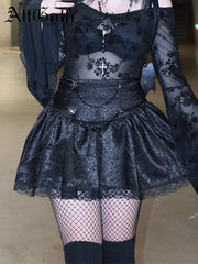 Jupe taille haute en dentelle à chaîne gothique, alt-goth, fairycore et grunge