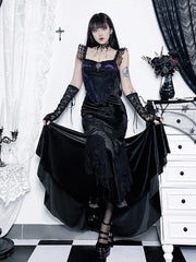 Jupe trompette élégante vintage AltGoth à taille haute et patchwork floral