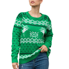 Round Neck Geometric Pattern Printed Xmas Christmas Party Green Sweater 1-Green / S Sweaters-L