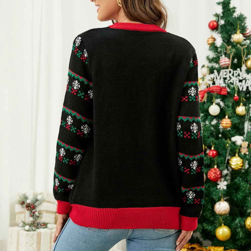 Led Light Vintage Elegant Christmas Round Neck Sweater Sweaters-L