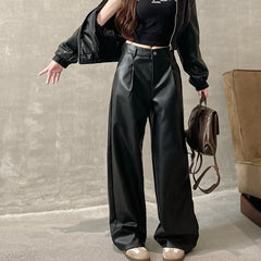 Pantalon droit en cuir verni rouge streetwear automne décontracté pour femme